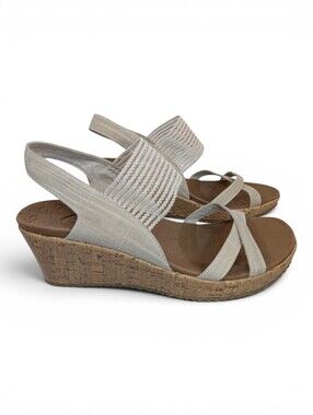 Skechers Cali Luxe Foam Cork Wedge Sandals Women's 10 Beige Strappy